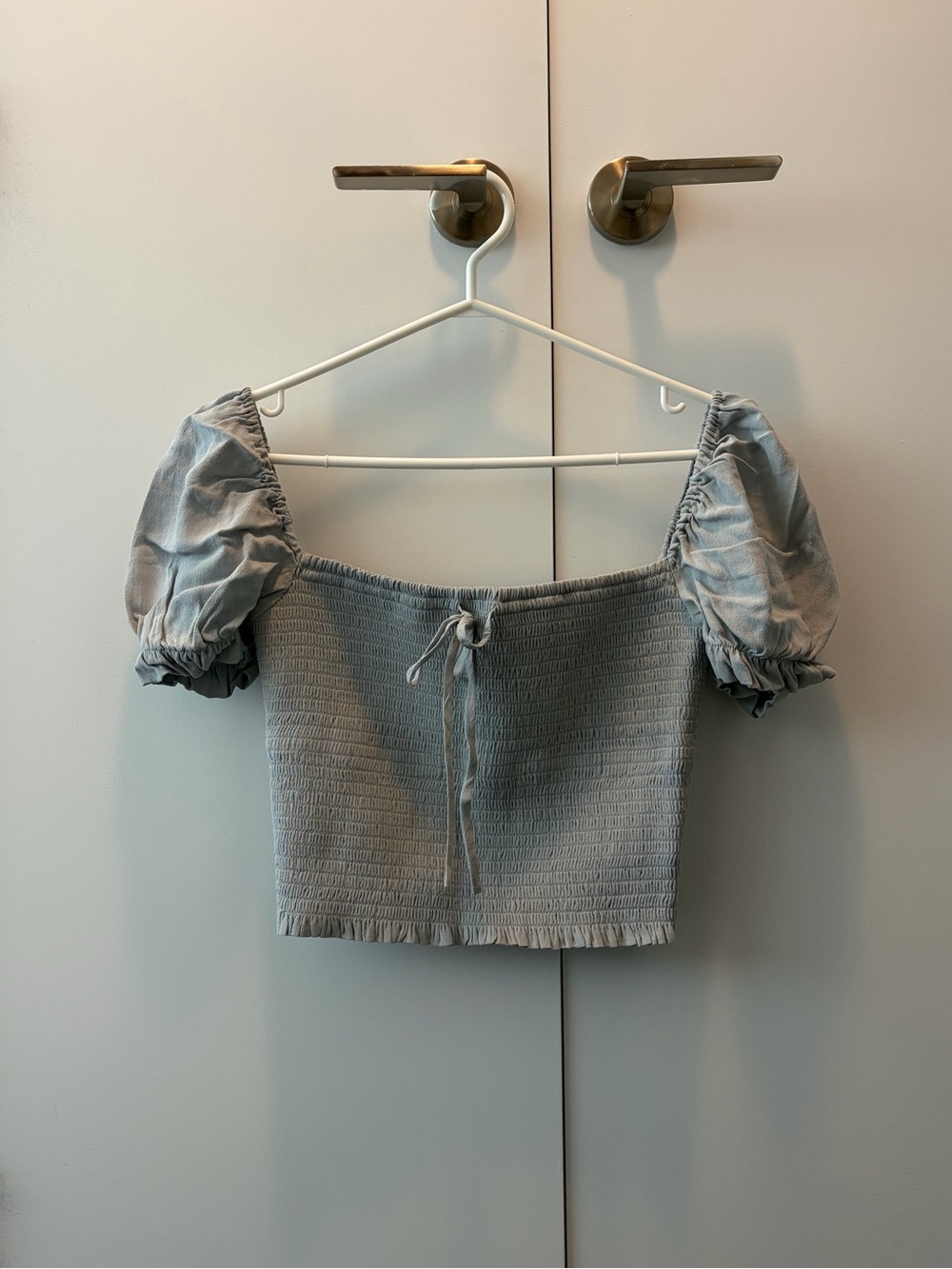 Aritzia Smocked Puff Sleeve Crop Top